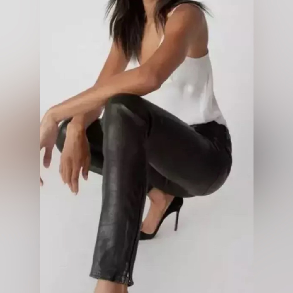 J Brand Black Mid-Rise Skinny Lamb Leather Pants (26 or US 6) - Picture 3 of 8